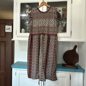 Soft Comfy Midi Dress Size L Women's‎ Geometric Wrinkle Free Travel Cabincore